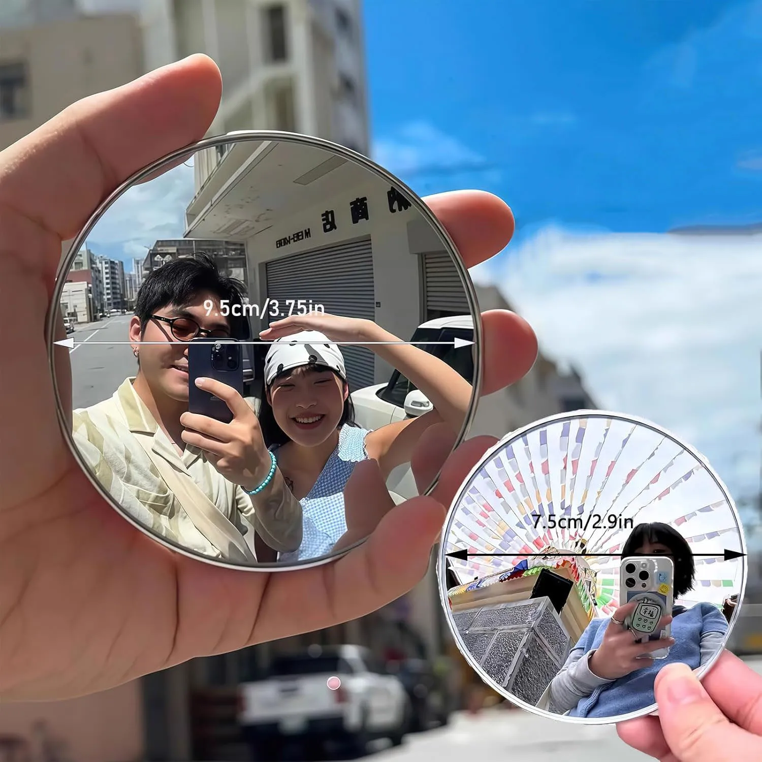 7.5cm/9.5cm Mini Round Mirror Travel Selfie Mirrors Portable Convex Wide-angle Spherical Mirror for IPhone Samsung Vlogging