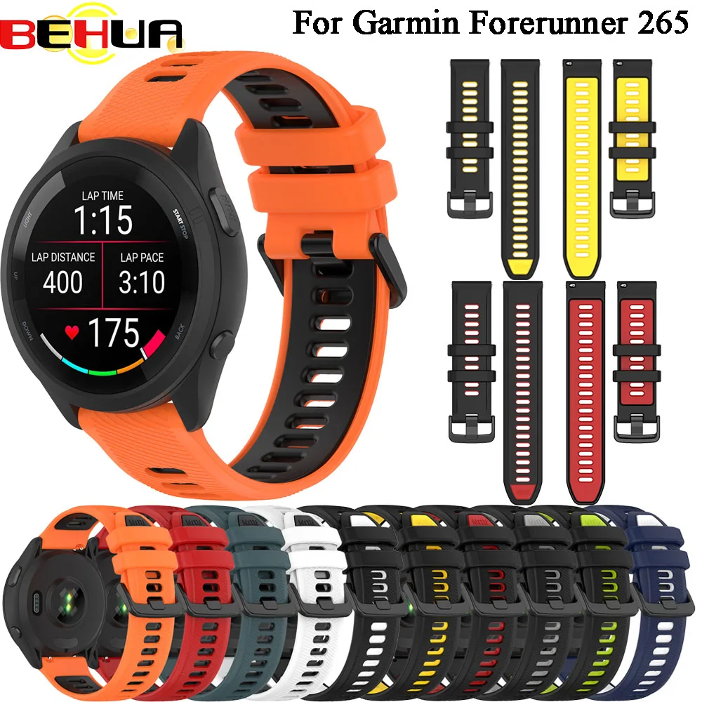 BEHUA 22MM 20MM 18 Replacement Silicone Watchband Sport Watch Strap For Garmin Forerunner 255/265 Wristband Bracelet Accessories