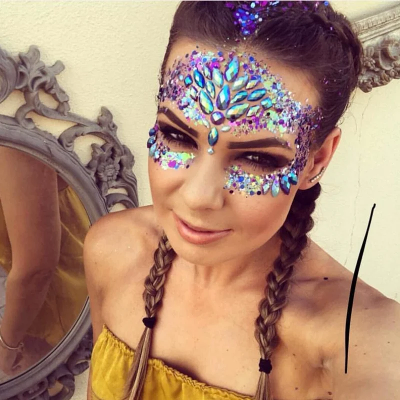 Face Jewels Tattoos for Women Party Makeup Decor Diamond Rhinestone Face Stickers 3D Self Adhesive Body Eyebrow Diamond Stickers