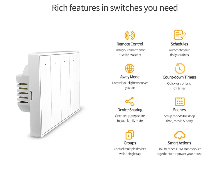 Zemismart WiFi Switch 1 2 3 Gangs Light Switches Neutral Required Work with Tuya Smart Life Remote Control US Push Interruptor