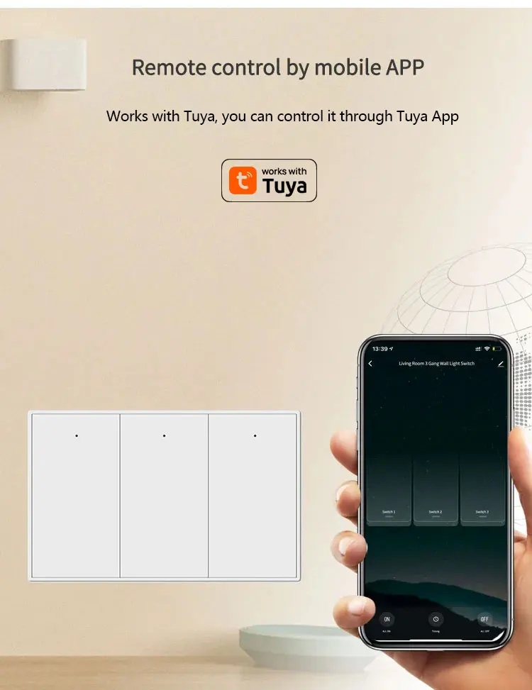 Zemismart WiFi Switch 1 2 3 Gangs Light Switches Neutral Required Work with Tuya Smart Life Remote Control US Push Interruptor