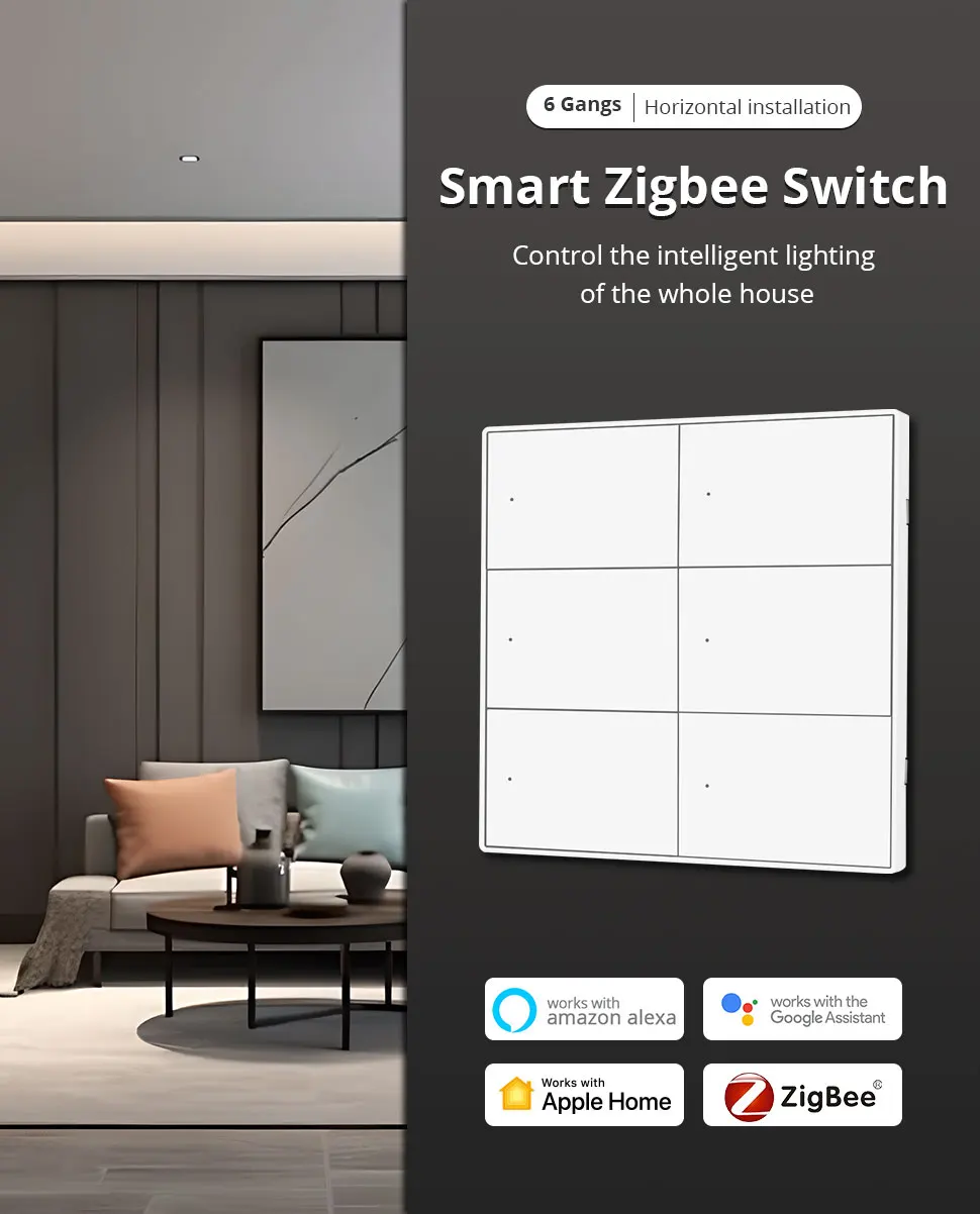 Zemismart Zigbee US AU Wall Light Switch with Neutral 1 2 3 4 6 Gangs Smart Interruptor Work with Tuya Alexa Google Home