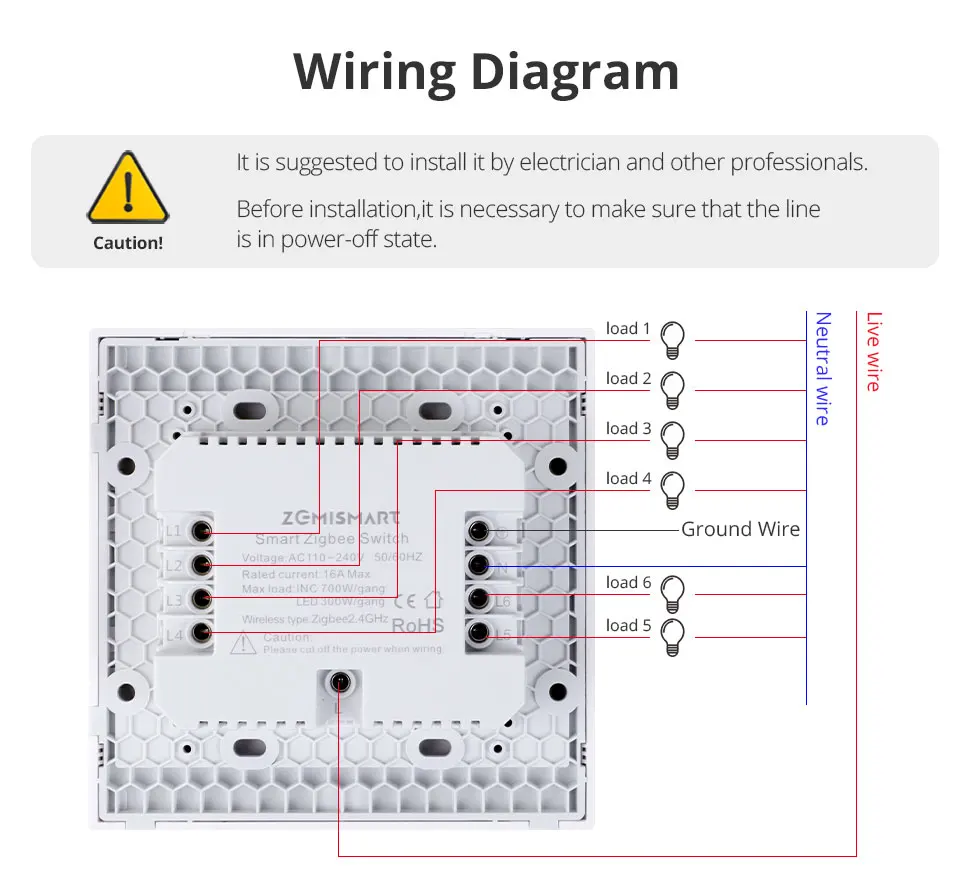 Zemismart Zigbee US AU Wall Light Switch with Neutral 1 2 3 4 6 Gangs Smart Interruptor Work with Tuya Alexa Google Home