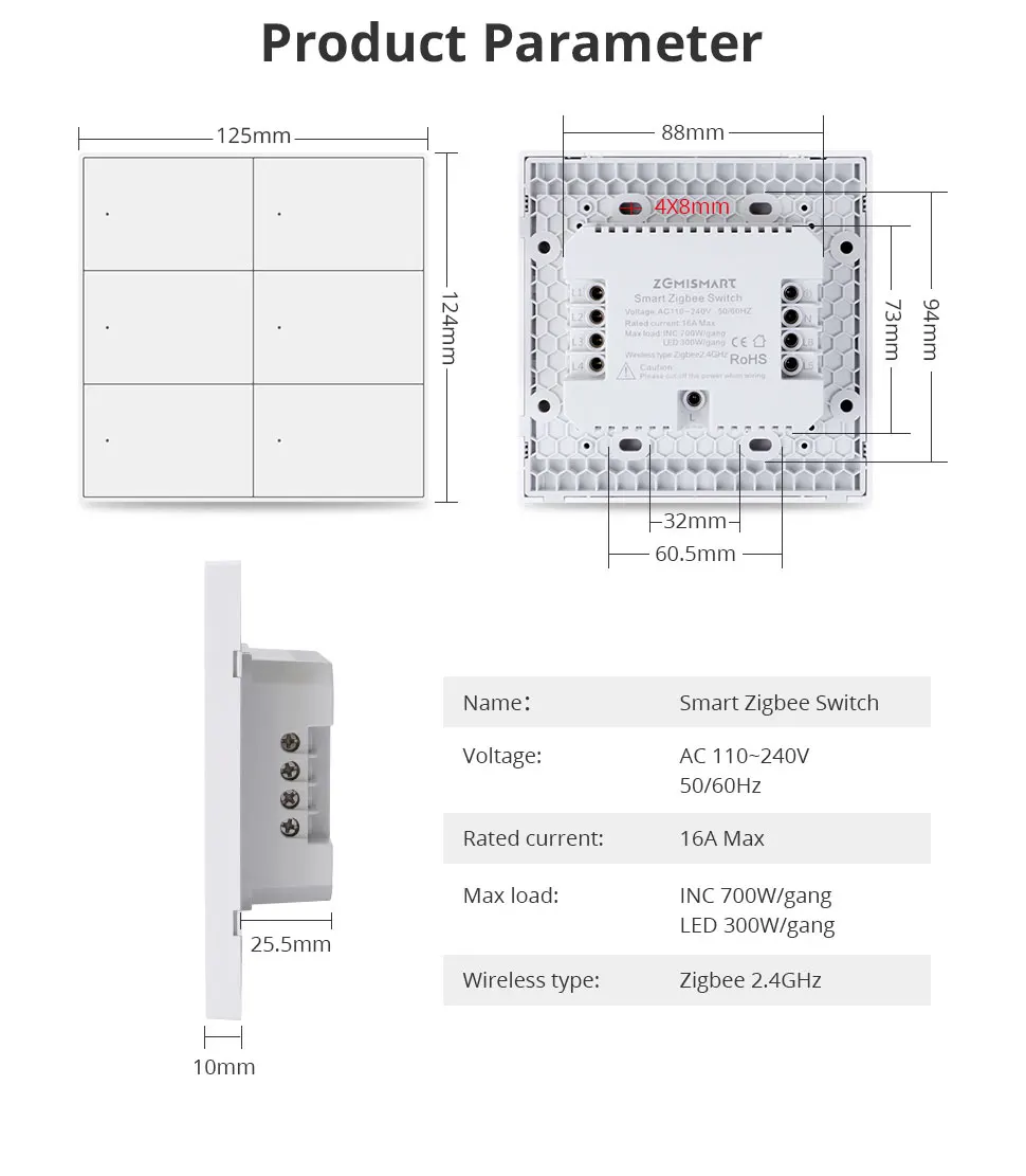 Zemismart Zigbee US AU Wall Light Switch with Neutral 1 2 3 4 6 Gangs Smart Interruptor Work with Tuya Alexa Google Home