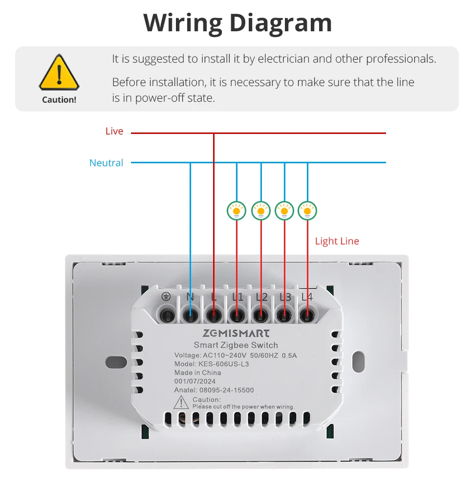 Zemismart Zigbee US AU Wall Light Switch with Neutral 1 2 3 4 6 Gangs Smart Interruptor Work with Tuya Alexa Google Home