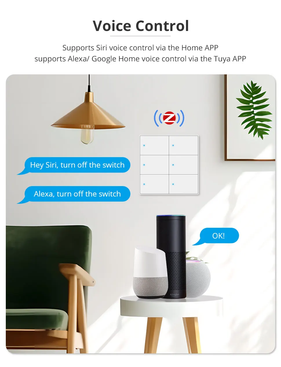 Zemismart Zigbee US AU Wall Light Switch with Neutral 1 2 3 4 6 Gangs Smart Interruptor Work with Tuya Alexa Google Home