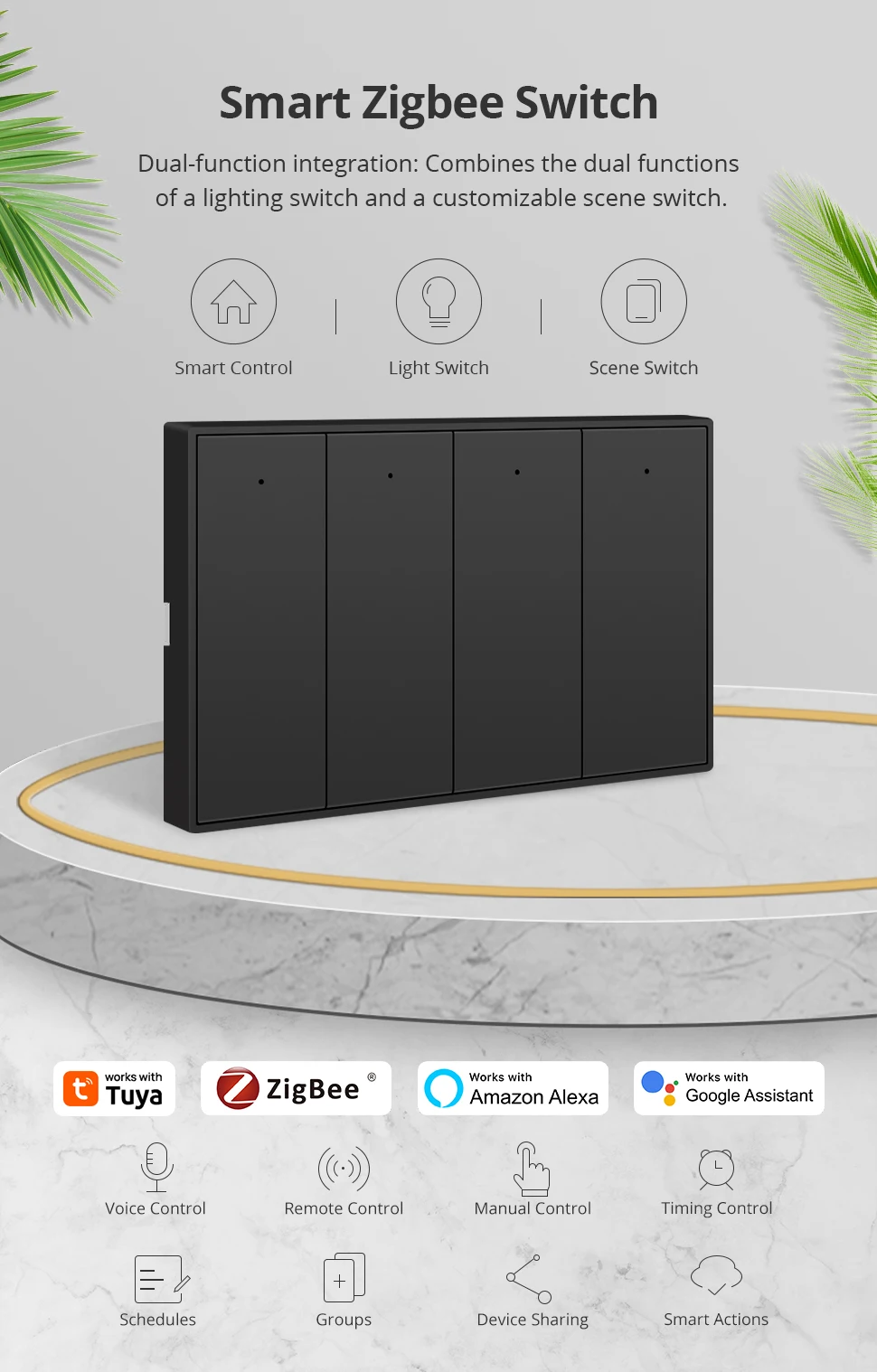 Zemismart Zigbee US AU Wall Light Switch with Neutral 1 2 3 4 6 Gangs Smart Interruptor Work with Tuya Alexa Google Home