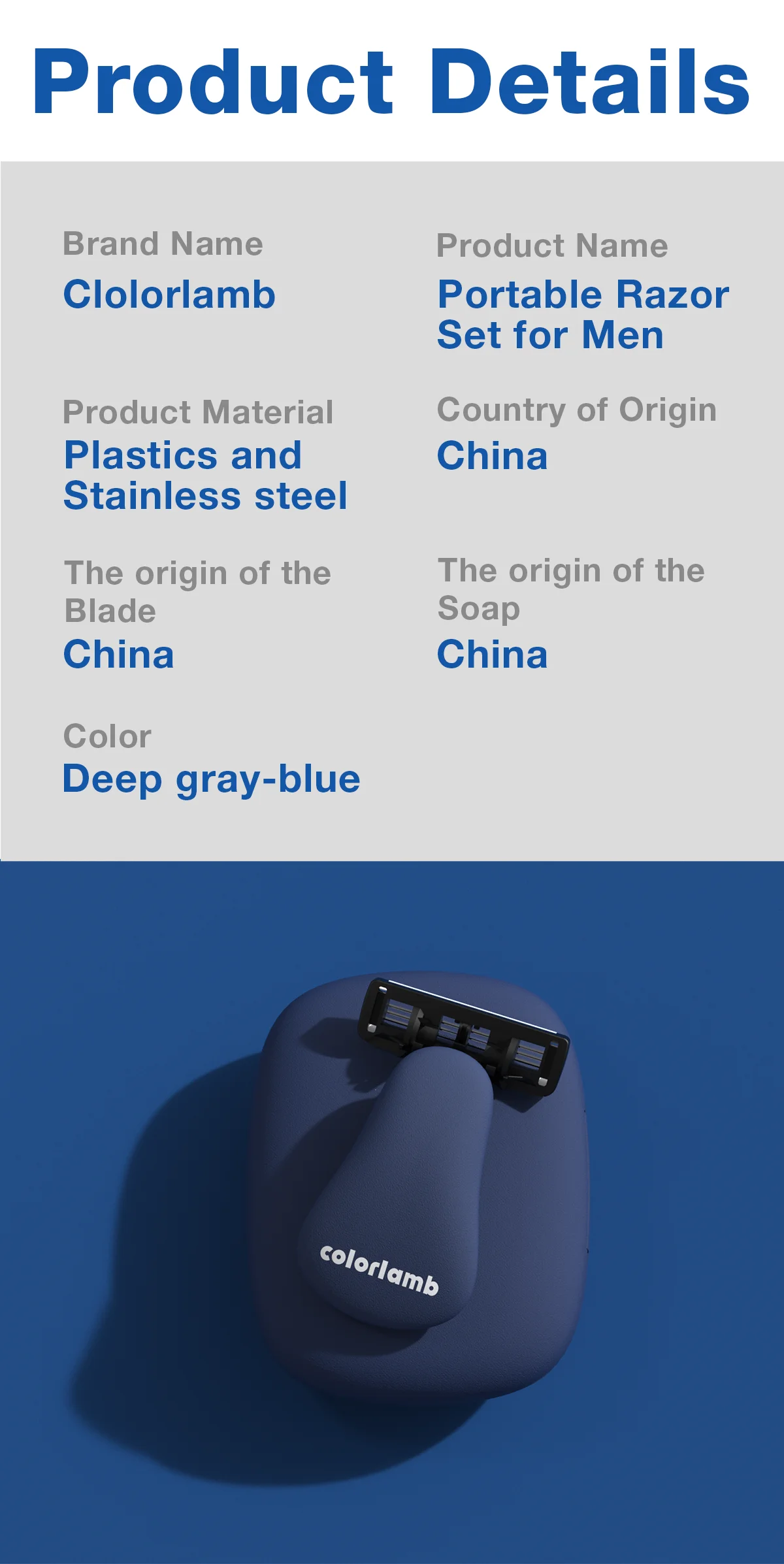 Colorlamb Portable Manual Men Razor with 3 Layers Blades Stainless Steel Cartridges Dark Blue Color Barber Shaver