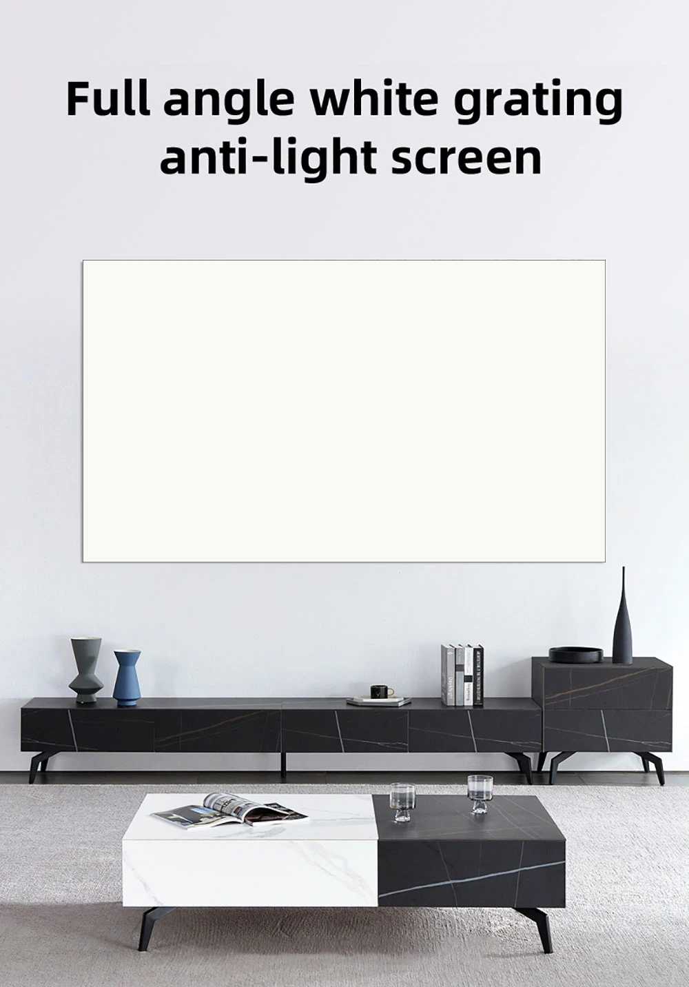 VEIDADZ Projector Screen 60 72 84 100 120 130 in White Grid Anti-Light 160° Viewing Angle Reflective Screen Indoor Outdoor Movie
