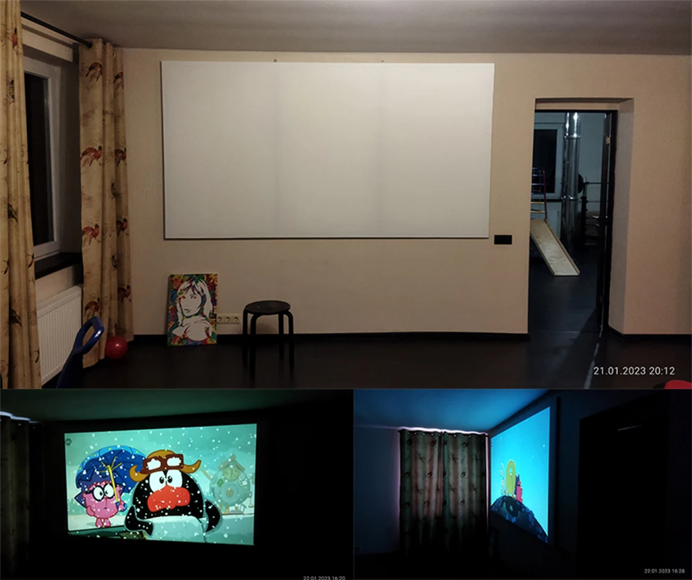 VEIDADZ Projector Screen 60 72 84 100 120 130 in White Grid Anti-Light 160° Viewing Angle Reflective Screen Indoor Outdoor Movie