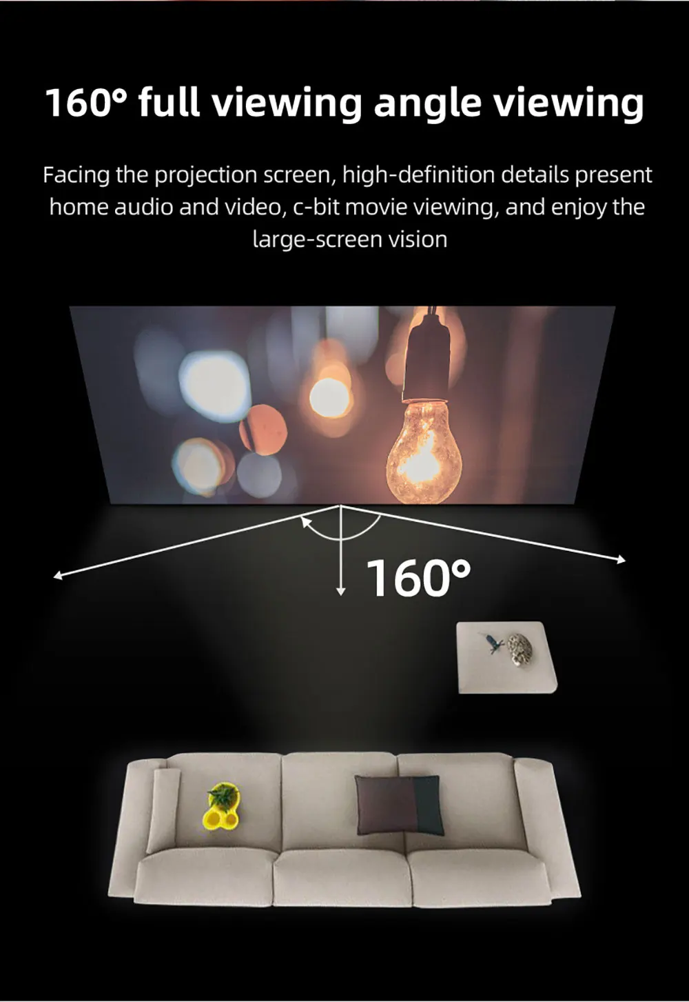 VEIDADZ Projector Screen 60 72 84 100 120 130 in White Grid Anti-Light 160° Viewing Angle Reflective Screen Indoor Outdoor Movie