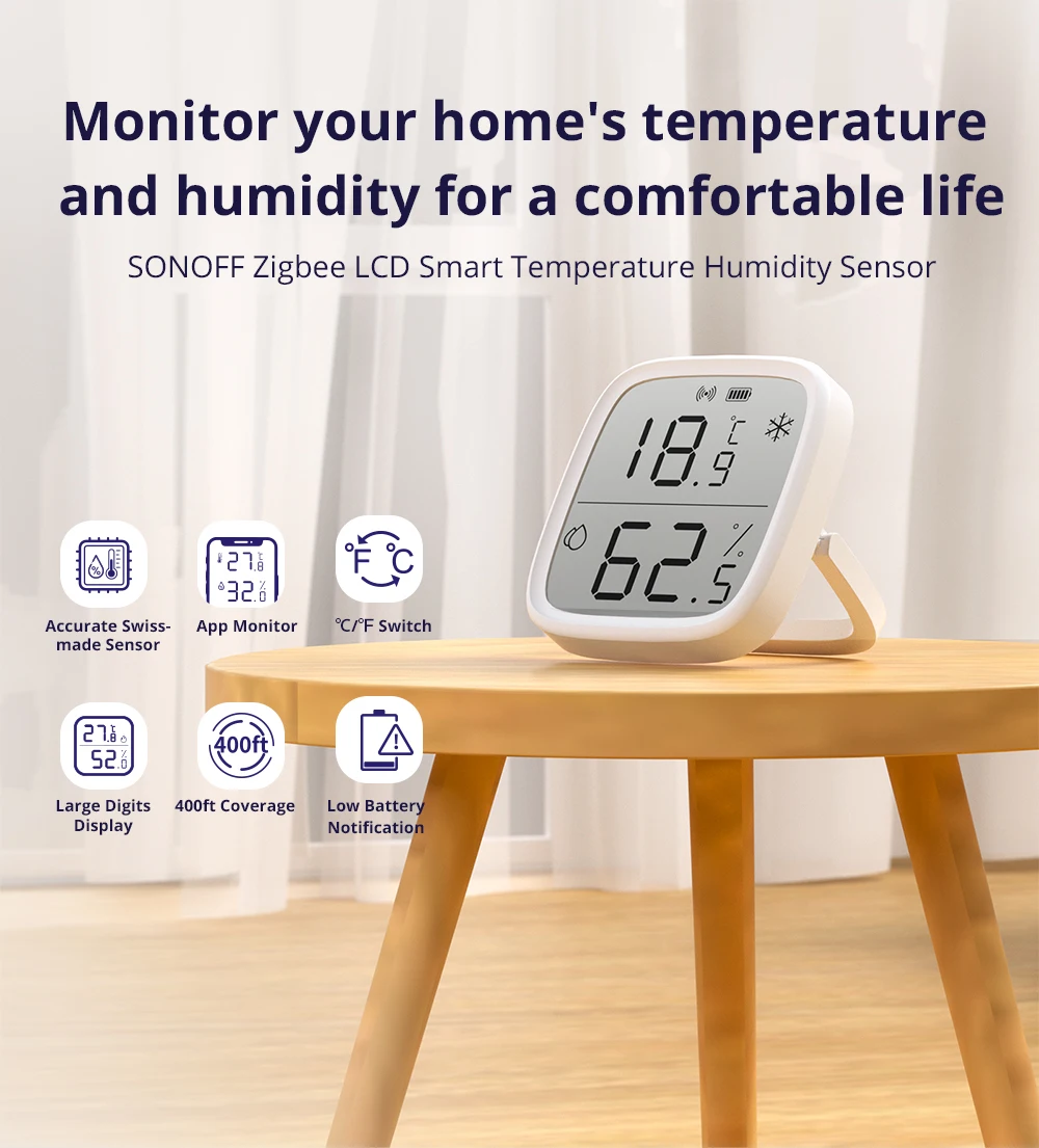 1-4PCS SONOFF SNZB-02D Zigbee LCD Digital Thermometer Smart Temperature Humidity Sensor APP Monitoring Work with Alexa Google