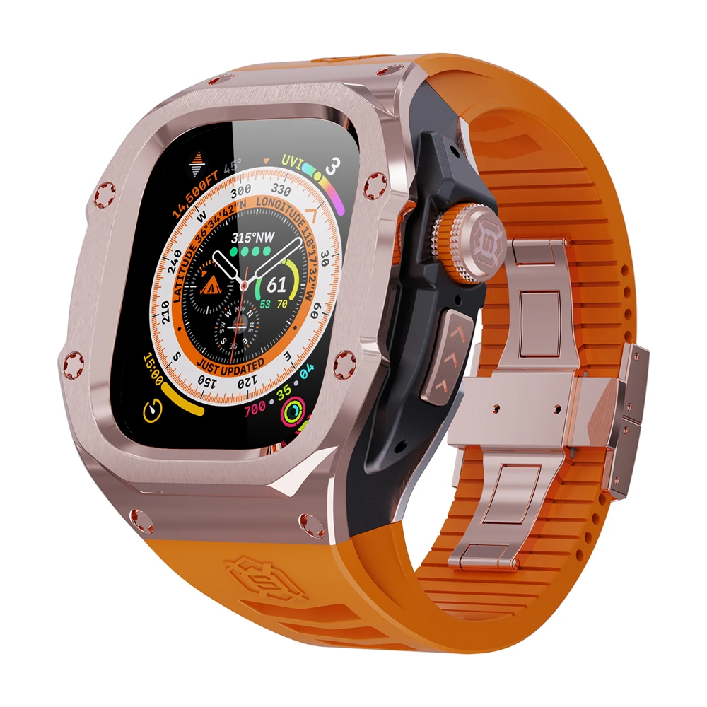 Heavy Metal Stainless Steel Rubber Case For Apple Watch Ultra 2 Ultra 1 49mm Shockproof Case For iWatch Series 9 8 7 6 5 44MM 45