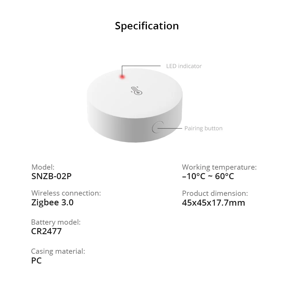 SONOFF SNZB-02P Zigbee Temperature and Humidity Sensor Smart Home Thermometer Detector Work with Alexa Google Home Smartthings