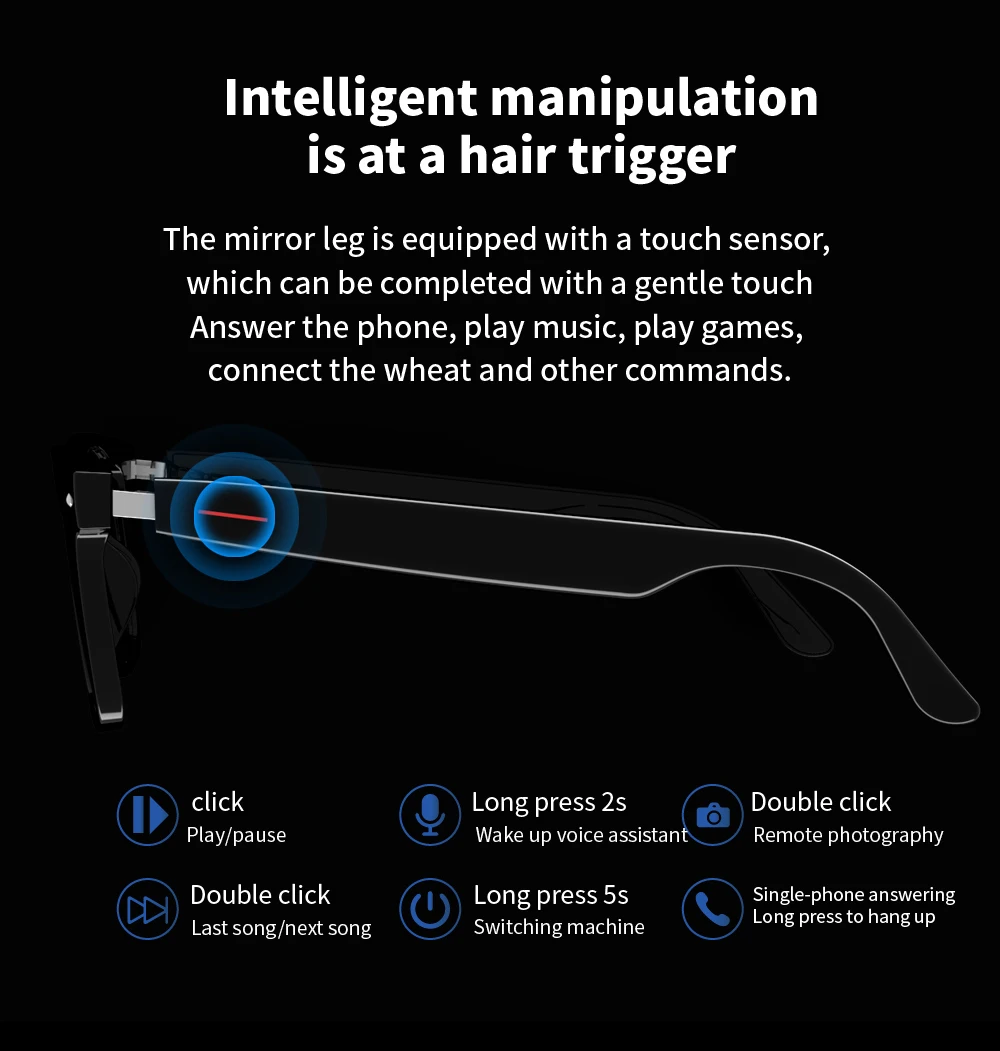 Bluetooth Smart Glasses With Automatic Adjustment Wireless Bluetooth Headset Anti Blue Light Sunglasses Man Woman Waterproof