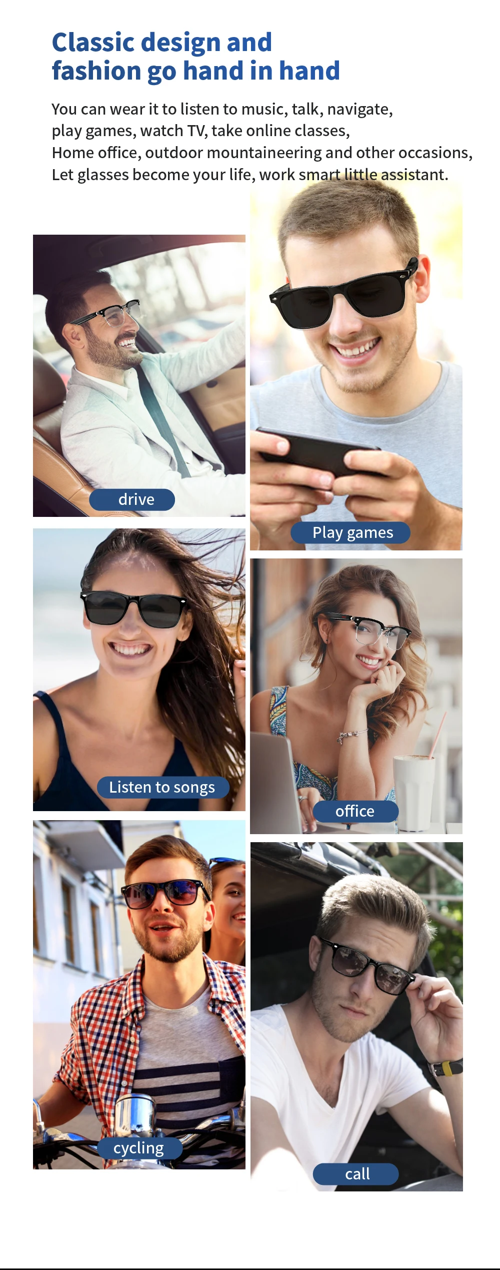 Bluetooth Smart Glasses With Automatic Adjustment Wireless Bluetooth Headset Anti Blue Light Sunglasses Man Woman Waterproof