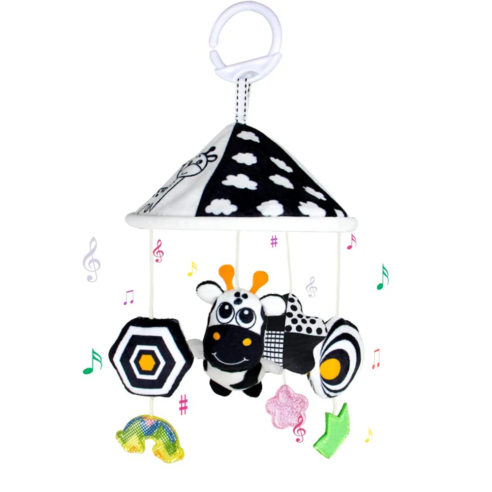 Black and White High Contrast Baby Toys Car Seat Toys for Newborn Hanging Stroller Toy for 0 12 Months Infant Rattle Toys