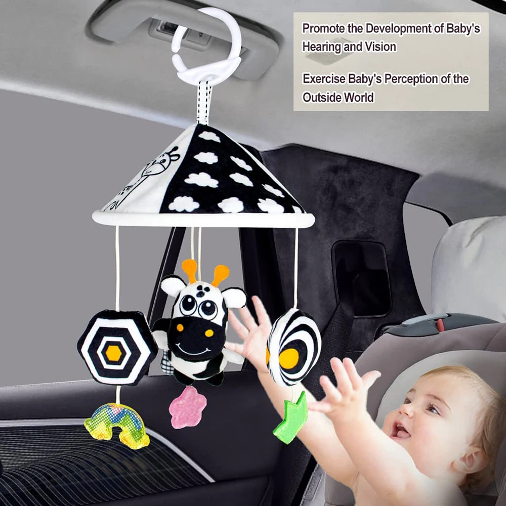 Black and White High Contrast Baby Toys Car Seat Toys for Newborn Hanging Stroller Toy for 0 12 Months Infant Rattle Toys