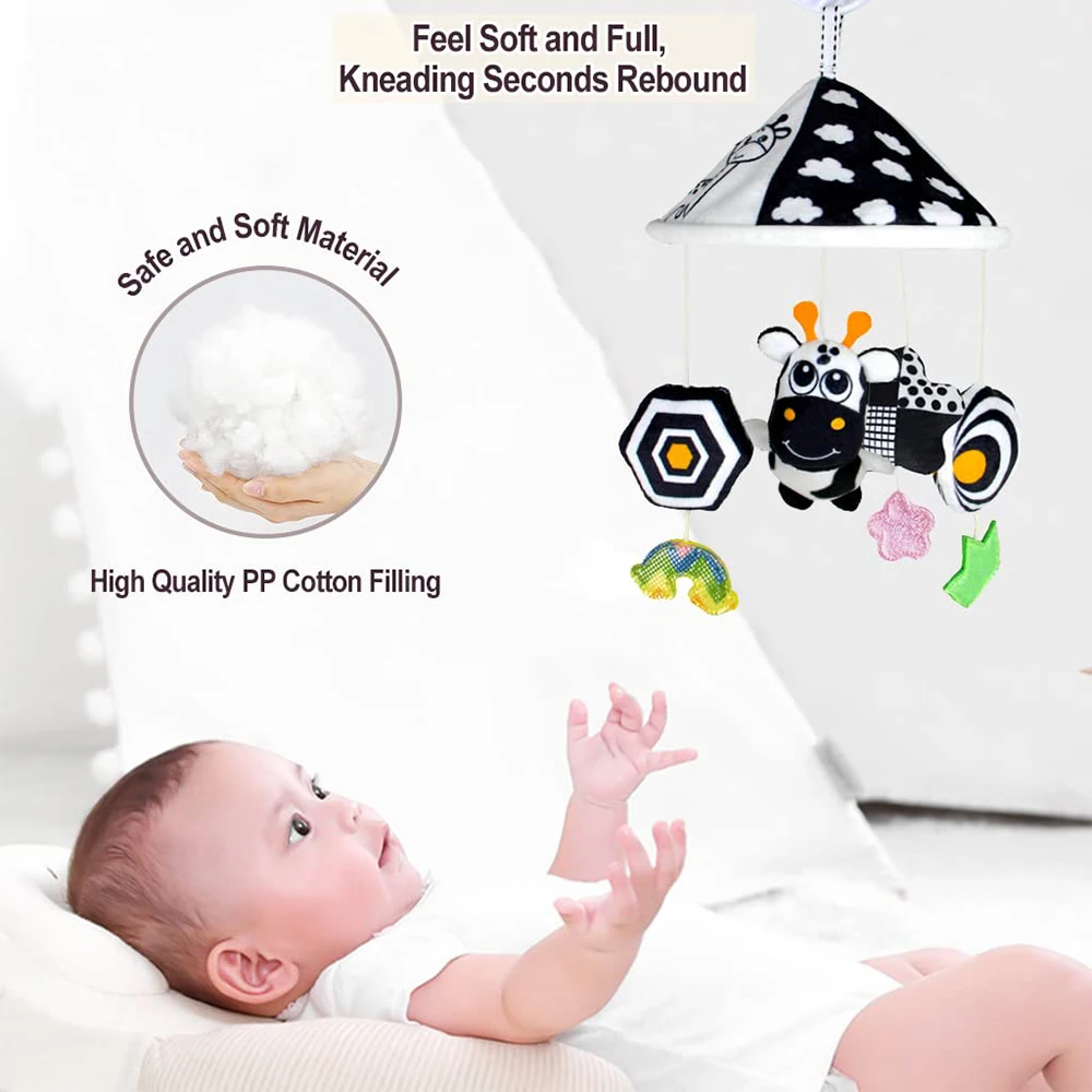 Black and White High Contrast Baby Toys Car Seat Toys for Newborn Hanging Stroller Toy for 0 12 Months Infant Rattle Toys