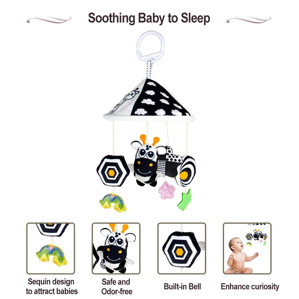 Black and White High Contrast Baby Toys Car Seat Toys for Newborn Hanging Stroller Toy for 0 12 Months Infant Rattle Toys