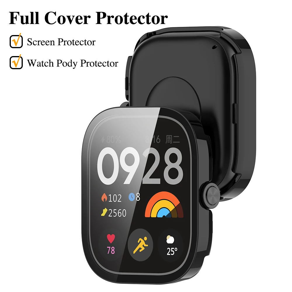 Hard Case+Glass for Xiaomi Redmi Watch 4 Screen Protector Tempered Glass Bumper Protection Cover Protective Shell Accessories