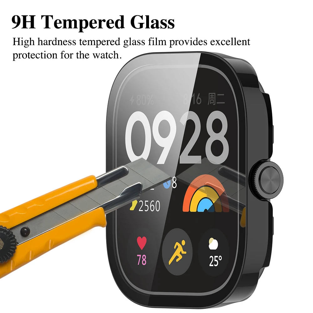 Hard Case+Glass for Xiaomi Redmi Watch 4 Screen Protector Tempered Glass Bumper Protection Cover Protective Shell Accessories