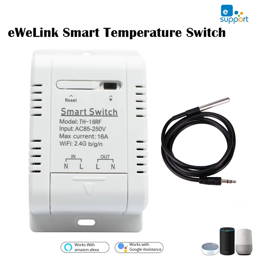 WiFi Smart Switch Tuya ewelink Temperature Switch TH16 RF433 Intelligent Monitoring Thermostat Compatible with Alexa Google Home