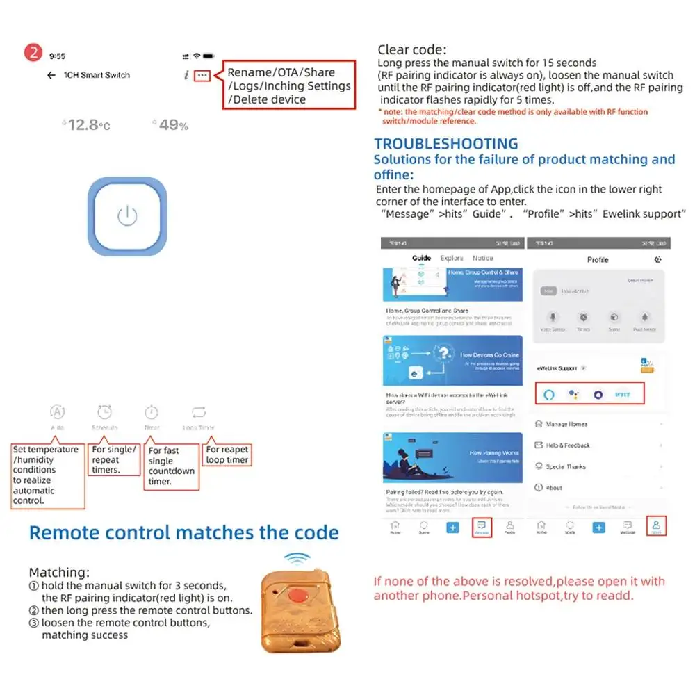WiFi Smart Switch Tuya ewelink Temperature Switch TH16 RF433 Intelligent Monitoring Thermostat Compatible with Alexa Google Home