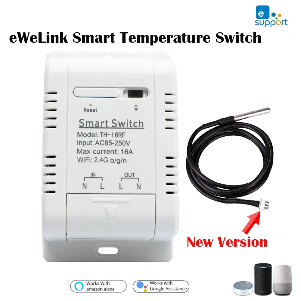 WiFi Smart Switch Tuya ewelink Temperature Switch TH16 RF433 Intelligent Monitoring Thermostat Compatible with Alexa Google Home
