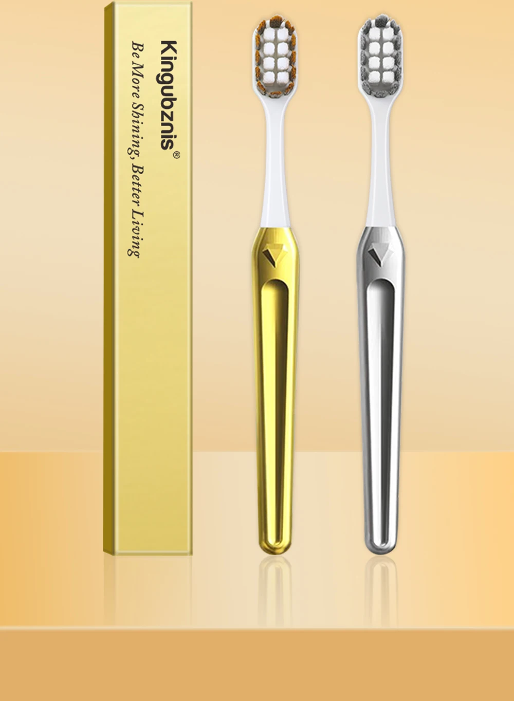 Kingubznis Gold Toothbrush Luxury Gold Silver Teeth Brush Men Women Adult Toothbrushes Brand New Electroplated Dental Brushes