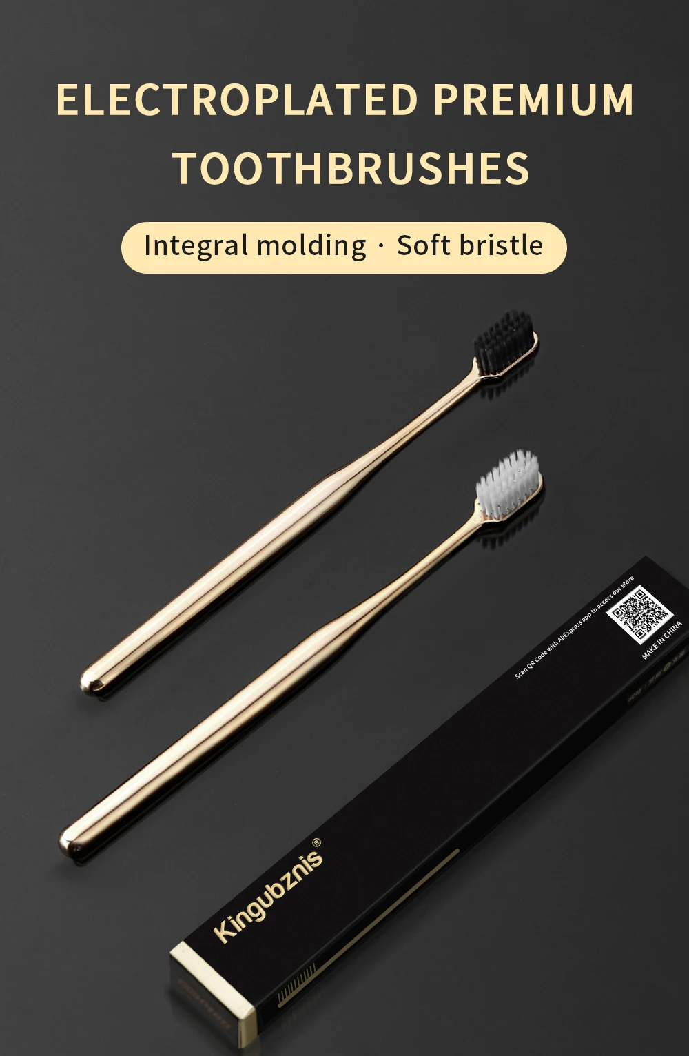 Kingubznis Gold Toothbrush Luxury Gold Silver Teeth Brush Men Women Adult Toothbrushes Brand New Electroplated Dental Brushes