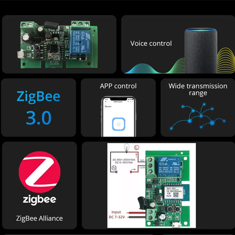 Tuya Zigbee Switch Module With RF433 Zigbee Inching Switch 5-32V DIY Switch Work with Alexa Smartthing Zigbee APP Remote Control