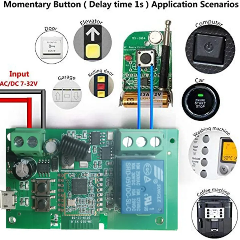 Tuya Zigbee Switch Module With RF433 Zigbee Inching Switch 5-32V DIY Switch Work with Alexa Smartthing Zigbee APP Remote Control