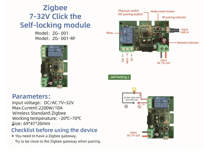 Tuya Zigbee Switch Module With RF433 Zigbee Inching Switch 5-32V DIY Switch Work with Alexa Smartthing Zigbee APP Remote Control