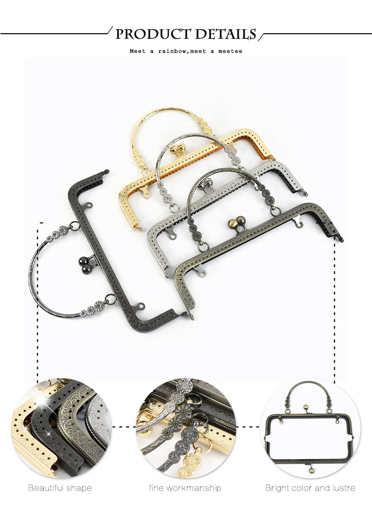 1/2/5Pcs Deepeel 20.5cm Embossed Bags Handle Purse Frames Clutch Kiss Clasp Sewing Brackets DIY Metal Bag Handles Accessories