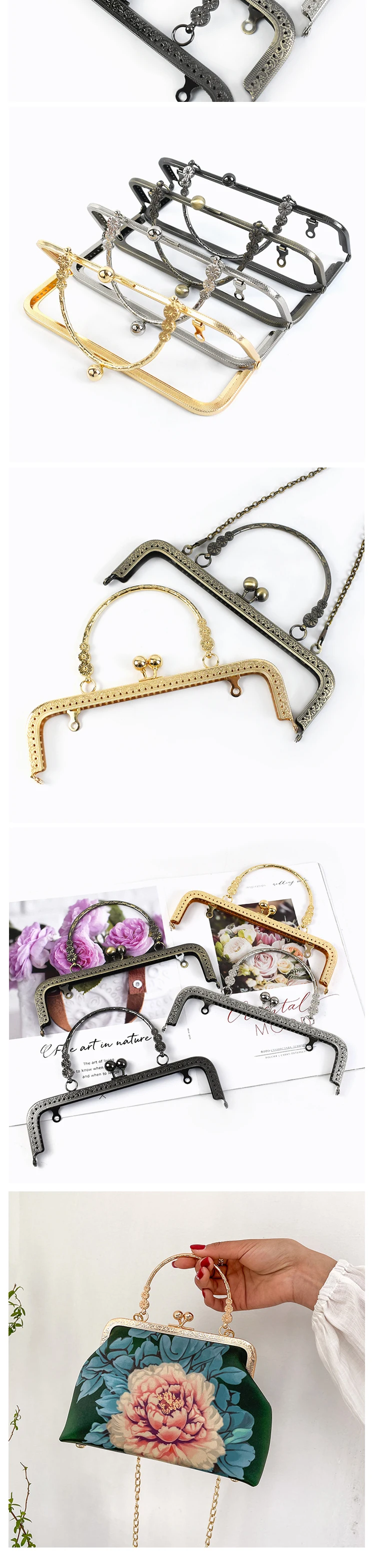 1/2/5Pcs Deepeel 20.5cm Embossed Bags Handle Purse Frames Clutch Kiss Clasp Sewing Brackets DIY Metal Bag Handles Accessories