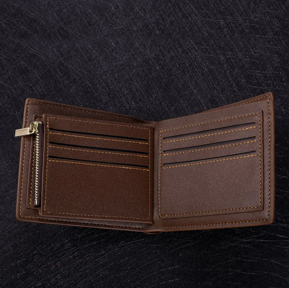 Engraving Picture Wallet DIY Customized Image Carving Text Men's  Short Slim Three Fold Leather Father's Day Zipper Coin Purse