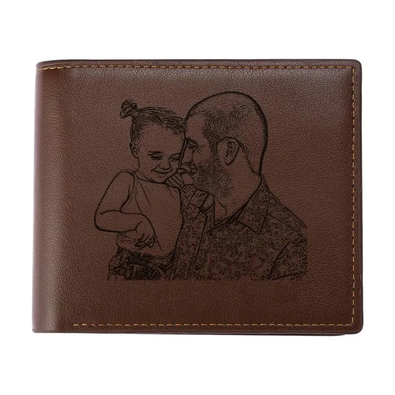 Engraving Picture Wallet DIY Customized Image Carving Text Men's  Short Slim Three Fold Leather Father's Day Zipper Coin Purse