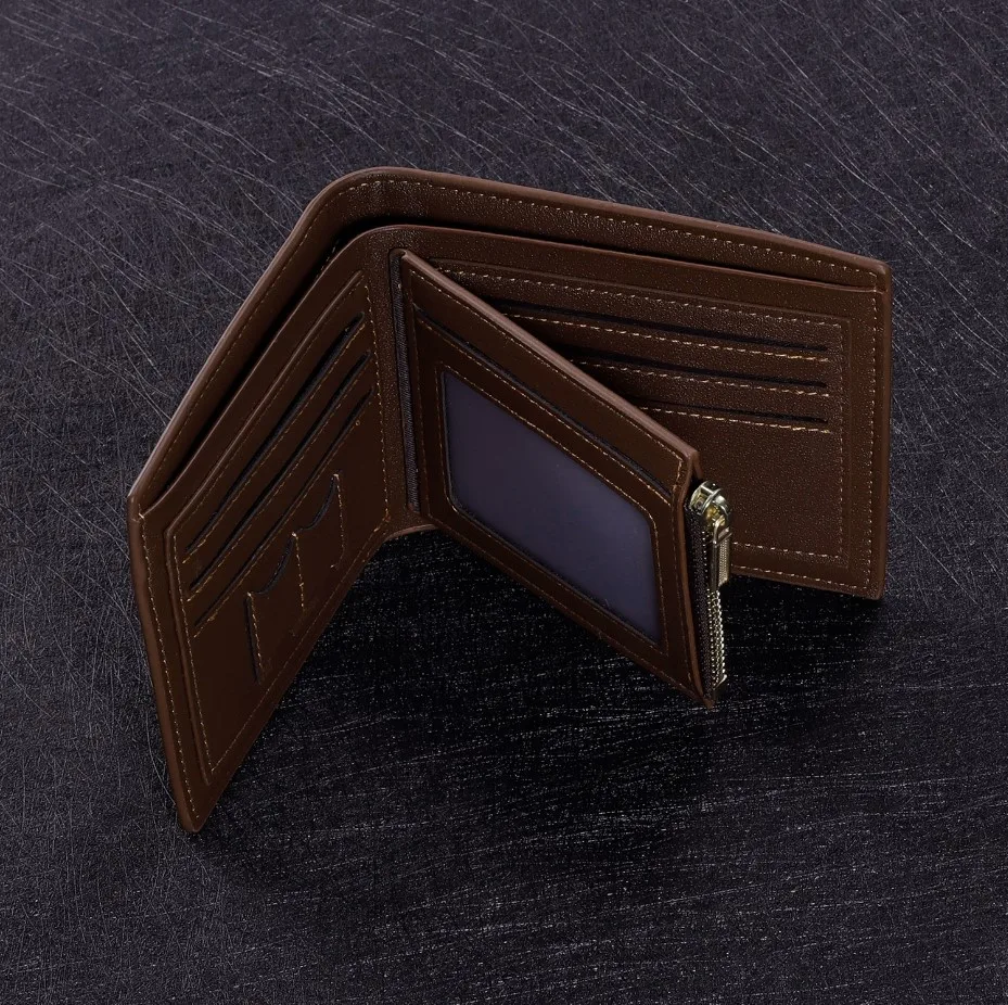 Engraving Picture Wallet DIY Customized Image Carving Text Men's  Short Slim Three Fold Leather Father's Day Zipper Coin Purse
