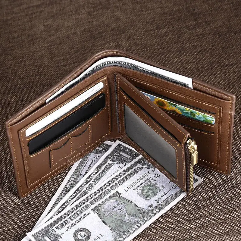 Engraving Picture Wallet DIY Customized Image Carving Text Men's  Short Slim Three Fold Leather Father's Day Zipper Coin Purse