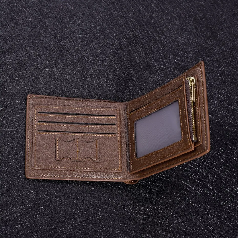 Engraving Picture Wallet DIY Customized Image Carving Text Men's  Short Slim Three Fold Leather Father's Day Zipper Coin Purse