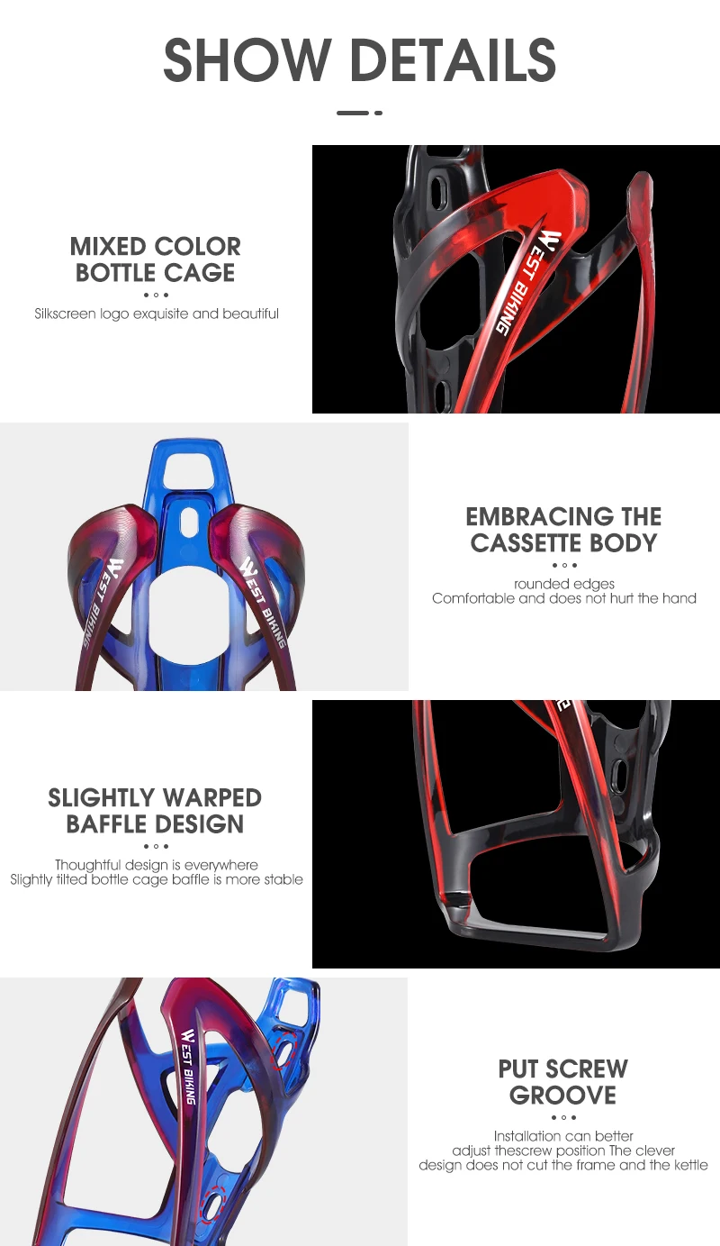 WEST BIKING Bicycle Water Bottle Cage Colorful Gradient Cycling Bottle Holder Ultralight MTB Road Bike Water Bottle Bracket