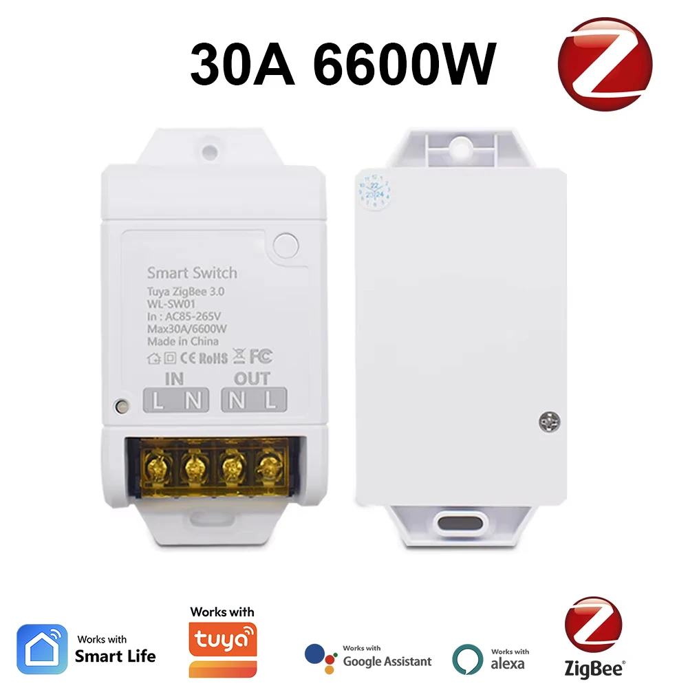 Smart Switch WIFI / ZIGBEE 30A 6600W / 4000W Relay Module Smart Life Wireless Remote Control Breaker Works with Tuya Alexa