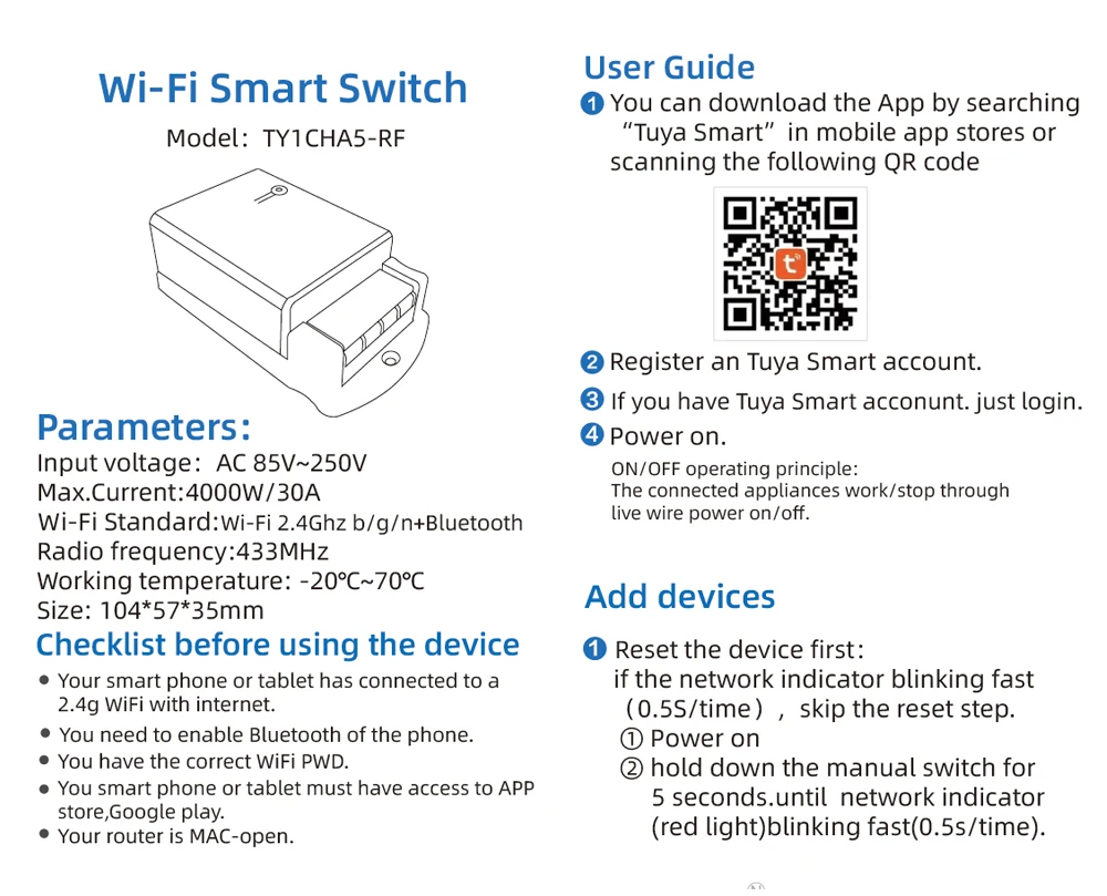 Smart Switch WIFI / ZIGBEE 30A 6600W / 4000W Relay Module Smart Life Wireless Remote Control Breaker Works with Tuya Alexa
