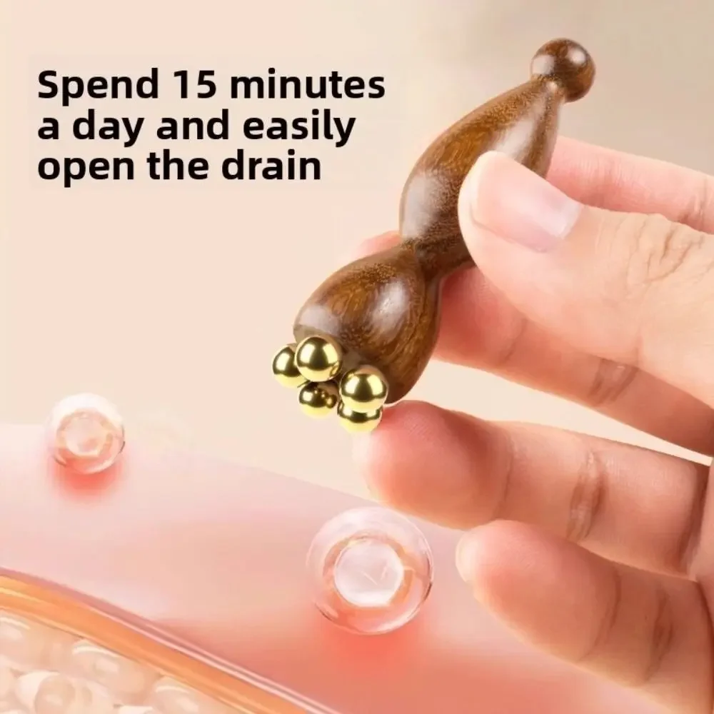 Contour Brush,Lymphatic Contour Facial Brush&Brass Lotus Eye Massage Stick Sandalwood Face Eye Meridian Acupressure Massage Tool