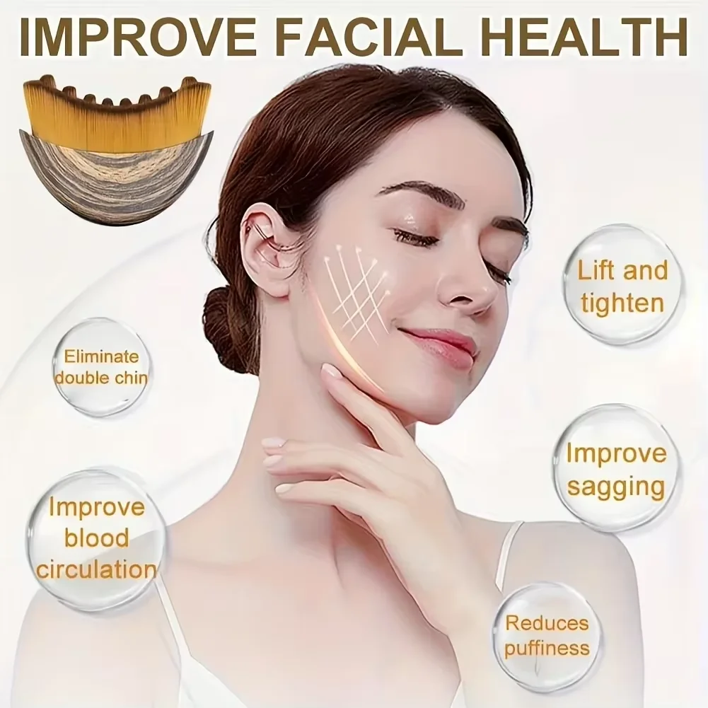 Contour Brush,Lymphatic Contour Facial Brush&Brass Lotus Eye Massage Stick Sandalwood Face Eye Meridian Acupressure Massage Tool