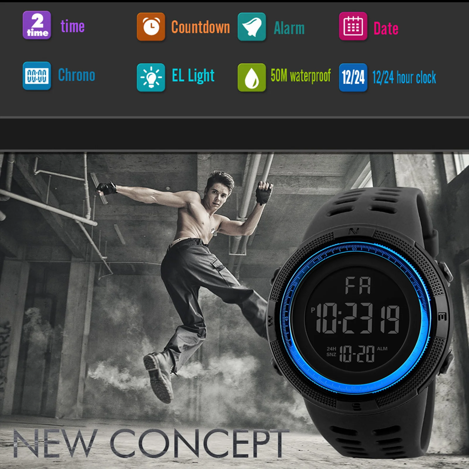 Men Digital Sports Watch Waterproof Casual Luminous Stopwatch Alarm Simple Army Watch for Running Climbing Fishing