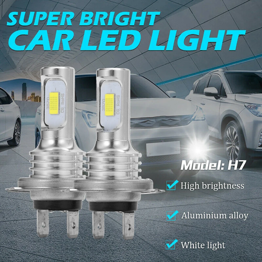2Pcs H7 H1 H8 H9 H11 9005 9006 LED Bulbs HB3 HB4 CSP LED Super Bright Headlight DRL Lamp 6000K White 3000K Yellow 12000K Blue