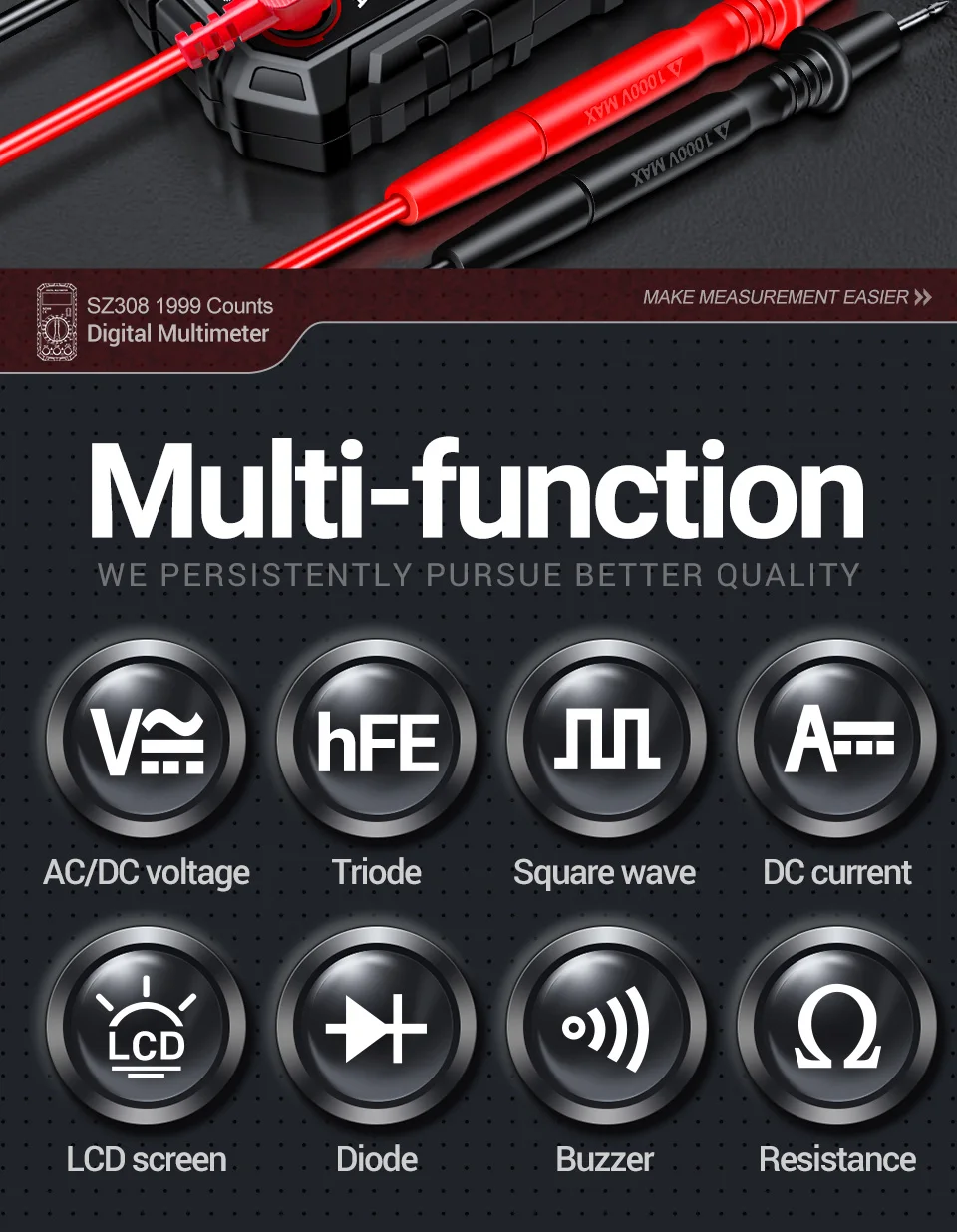 Multimeter Tester Pen Suit ANENG Multimeters 1999 Counts 24-250V Voltage Detector Meter Diagnostic Breakpoint Finder