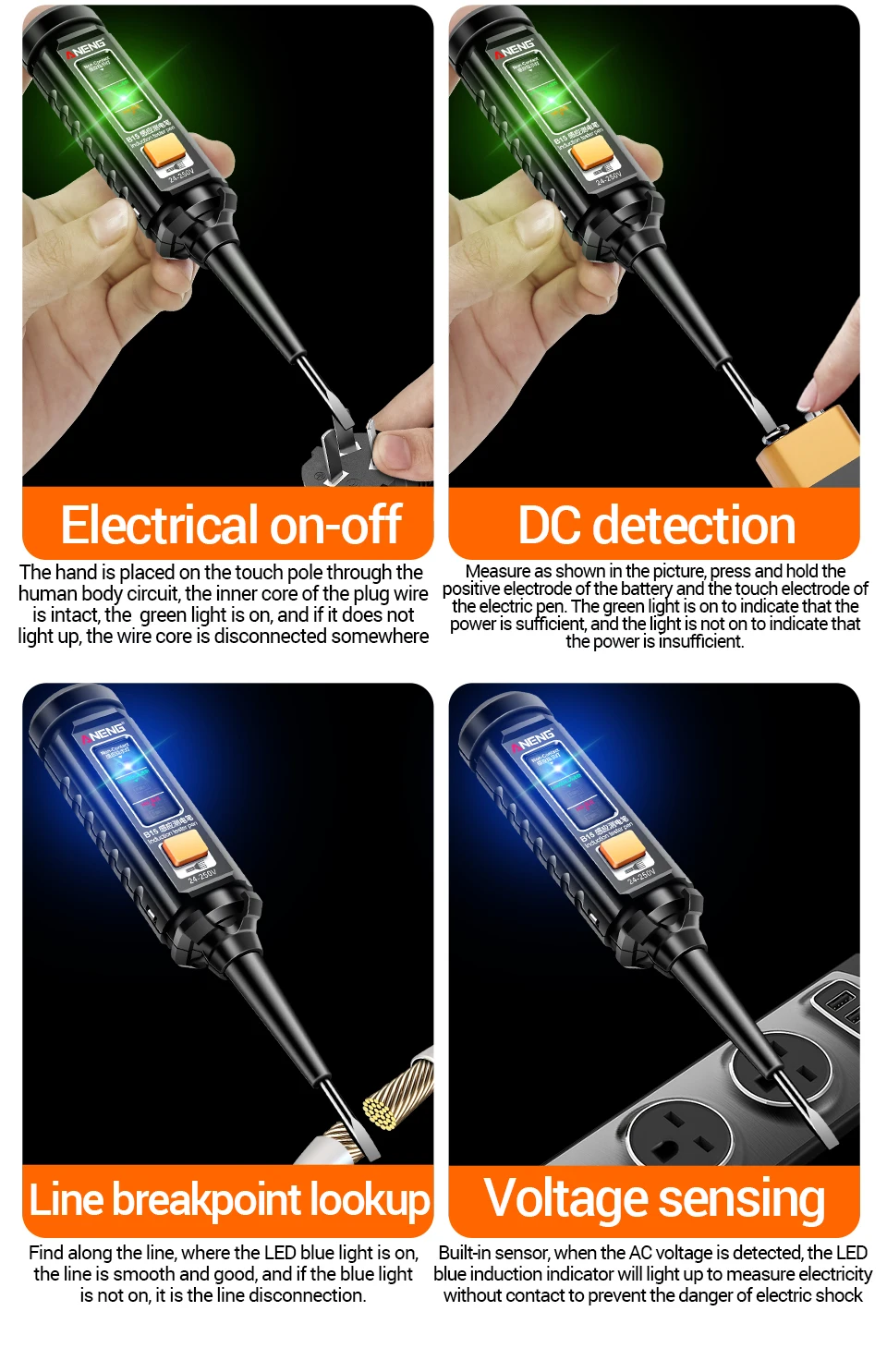Multimeter Tester Pen Suit ANENG Multimeters 1999 Counts 24-250V Voltage Detector Meter Diagnostic Breakpoint Finder